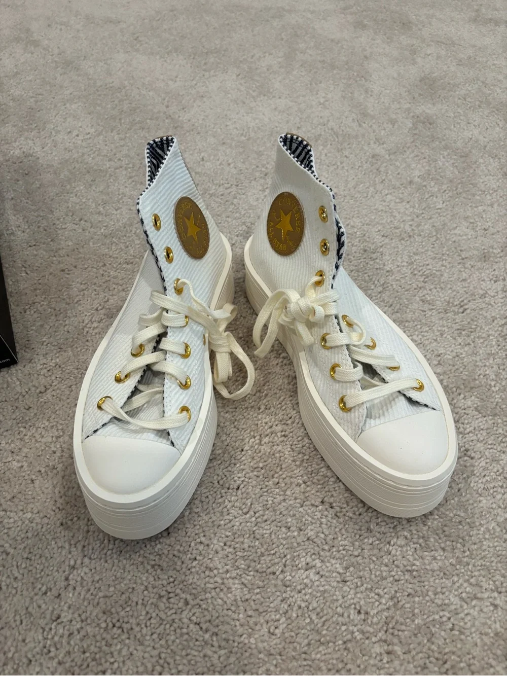 Converse High-Top Platform Sneakers in Cream with Gold Accents